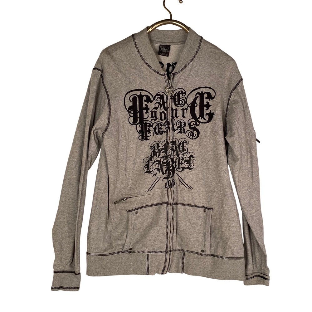 Black Label Survival Graphic Zip Up Hoodie‎ Jacket Mens 2X Grey Cotton